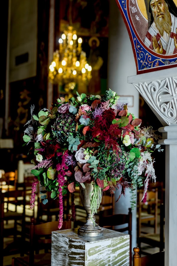 Fall Wedding Naxos Rich Floral Arrangements Autumn Colors