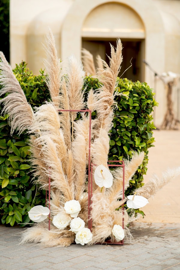 Boho Wedding Baptism At Kthma Orizontes With Pampas Grass And Callas