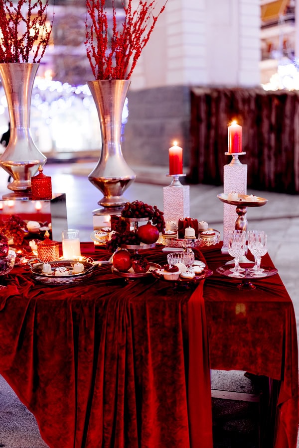 Glamorous Winter Wedding Deep Red Florals