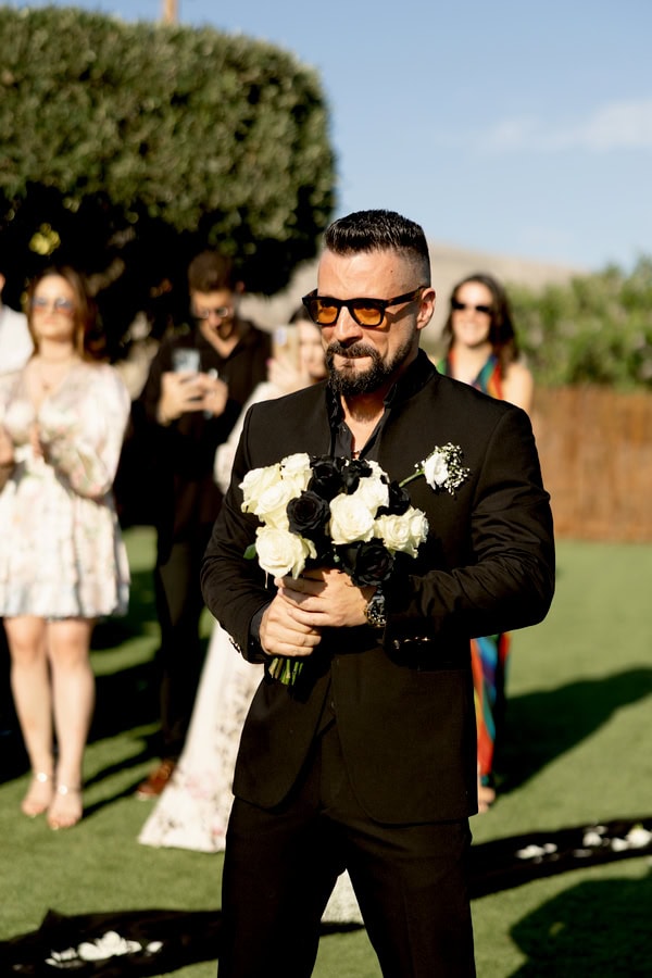Modern Edgy Wedding White And Black Roses
