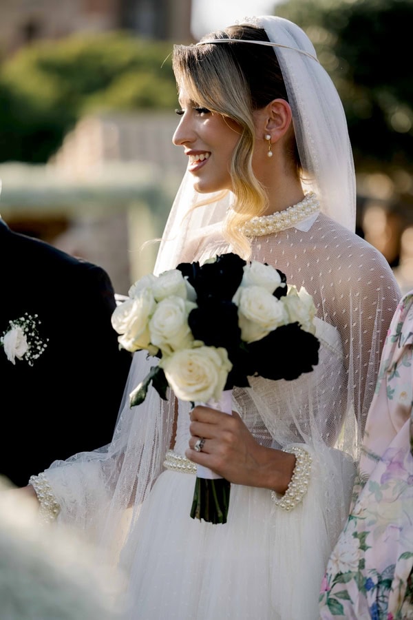 Modern Edgy Wedding White And Black Roses