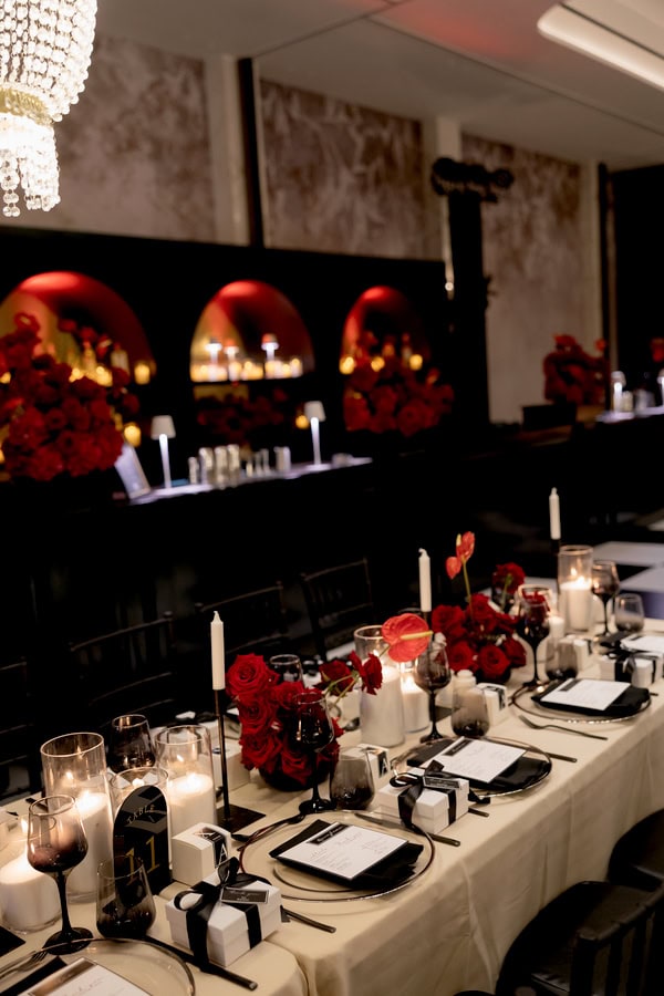 Old Money Hollywood Style Wedding Red Black