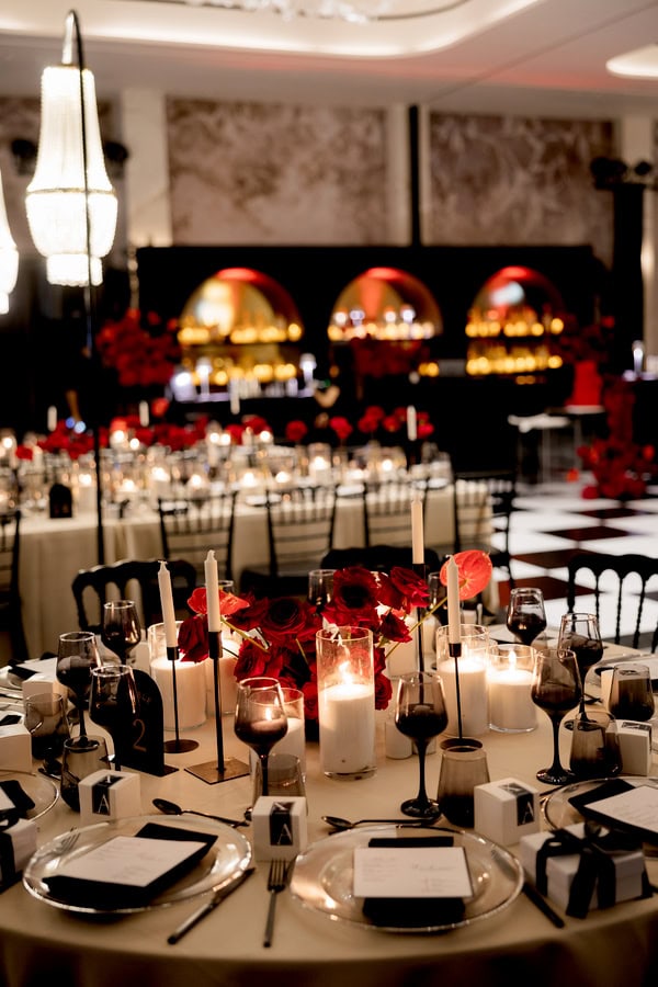 Old Money Hollywood Style Wedding Red Black