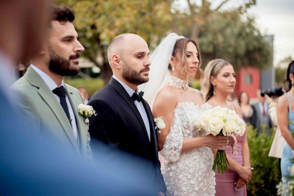 Romantic Autumn Wedding White Flowers Papagiannakos Winery