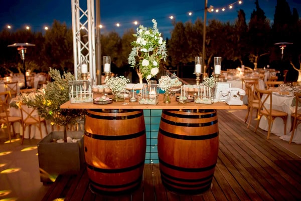Romantic Autumn Wedding White Flowers Papagiannakos Winery