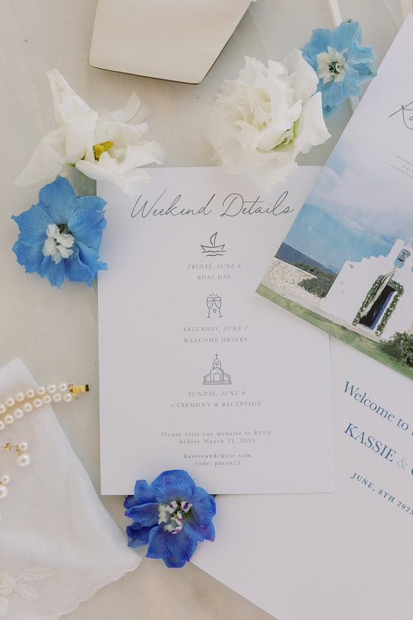 Romantic Dusty Blue Ivory Destination Wedding Paros