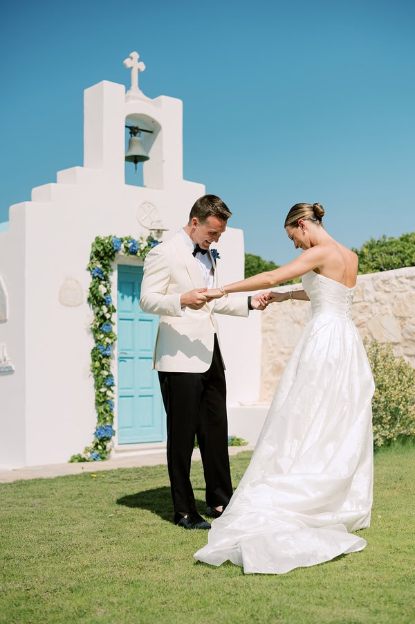 Romantic Dusty Blue Ivory Destination Wedding Paros