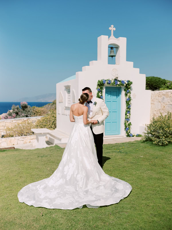 Romantic Dusty Blue Ivory Destination Wedding Paros
