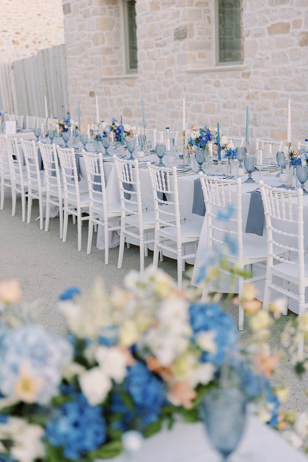 Romantic Dusty Blue Ivory Destination Wedding Paros