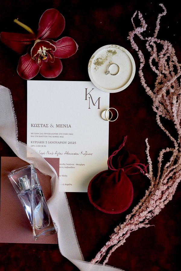 Romantic Winter Wedding Red Burgundy Kozani