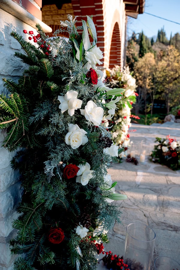 Romantic Winter Wedding White Red Flowers