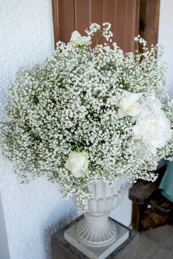 White Hydrangeas Gypsophila And A Romantic Sea View Wedding