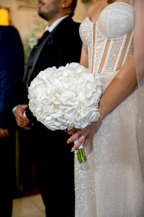 White Hydrangeas Gypsophila And A Romantic Sea View Wedding