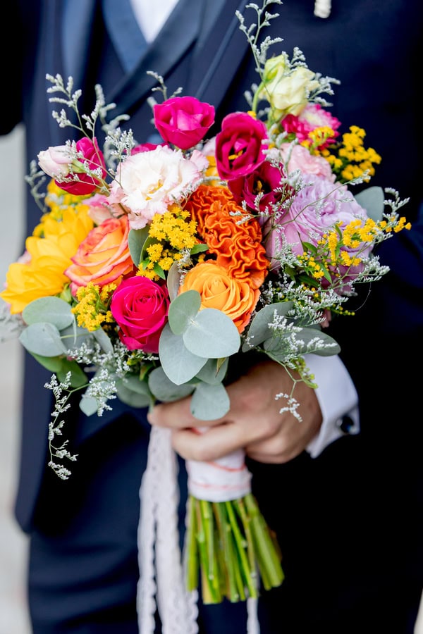 Bright Wedding Decoration Peach Fuchsia Yellow Flowers