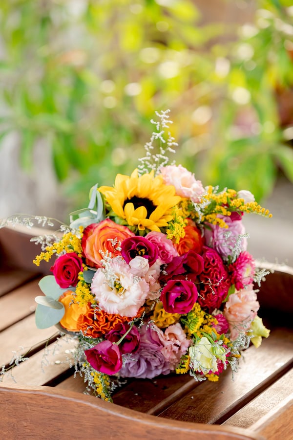 Bright Wedding Decoration Peach Fuchsia Yellow Flowers
