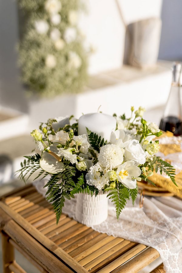 Chic Wedding Decoration With White Florals Cycladic Flair