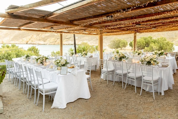 Chic Wedding Decoration With White Florals Cycladic Flair