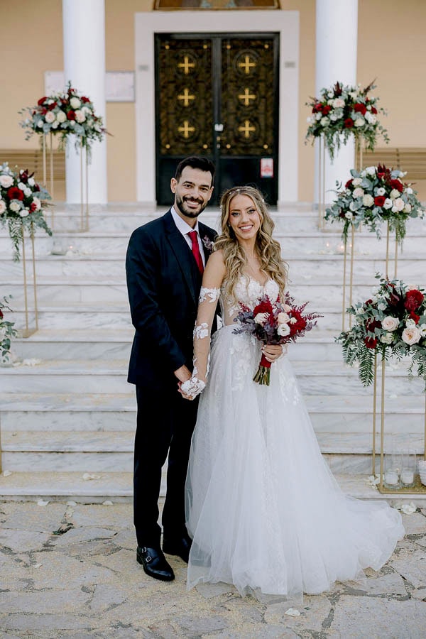 Romantic Fall Wedding White Red Flowers