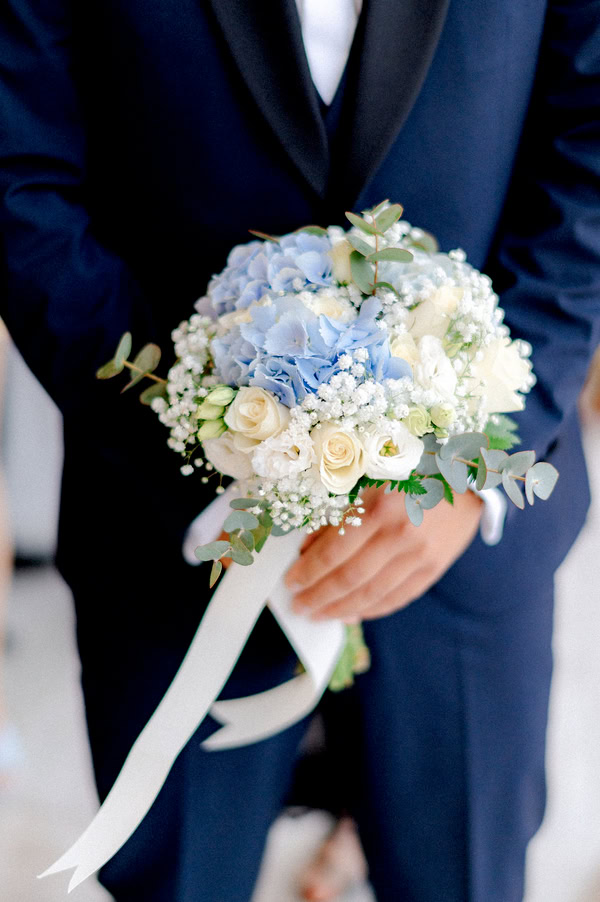 Spring Wedding With White And Blue Floral Decor In Agrinio