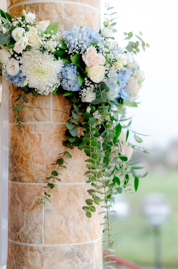 Spring Wedding With White And Blue Floral Decor In Agrinio