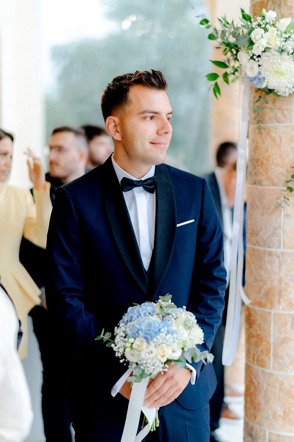 Spring Wedding With White And Blue Floral Decor In Agrinio