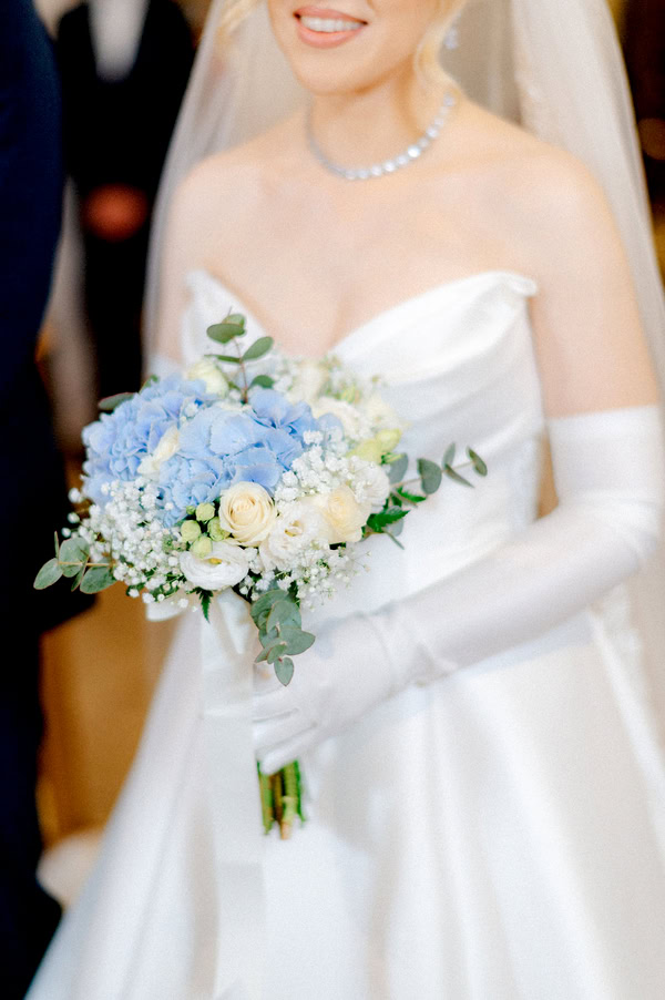 Spring Wedding With White And Blue Floral Decor In Agrinio