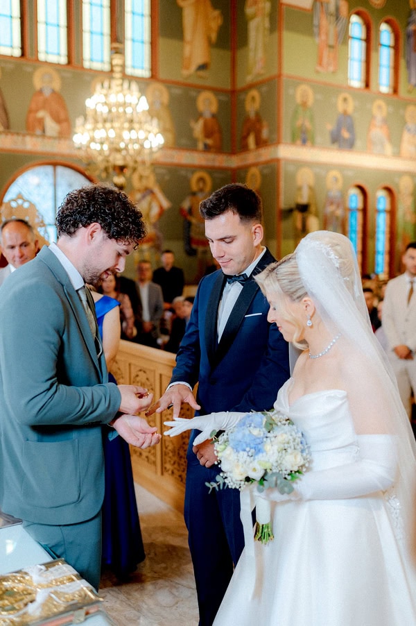 Spring Wedding With White And Blue Floral Decor In Agrinio