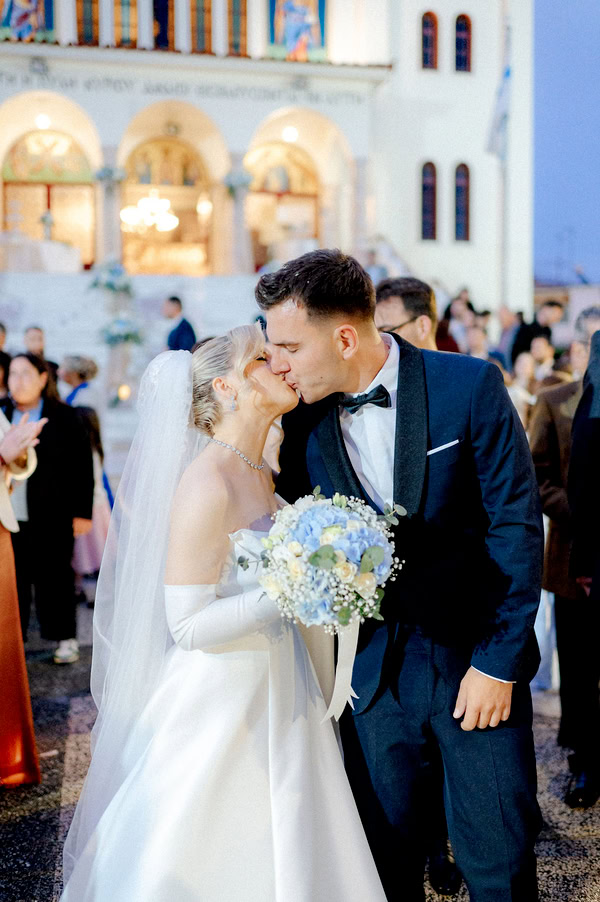 Spring Wedding With White And Blue Floral Decor In Agrinio