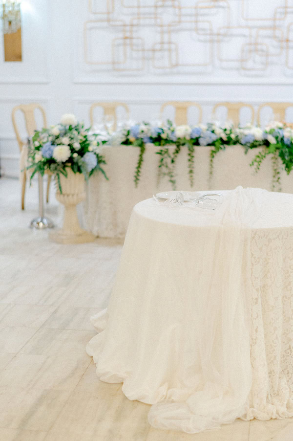 Spring Wedding With White And Blue Floral Decor In Agrinio