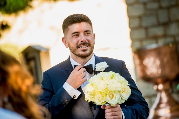 Summer Wedding With White Floral Arrangements In Nafplio
