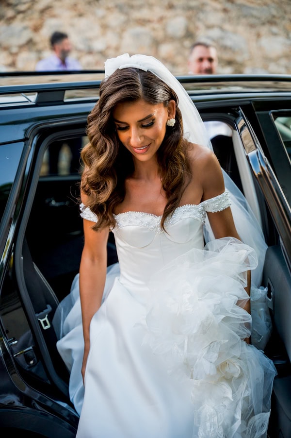 Summer Wedding With White Floral Arrangements In Nafplio