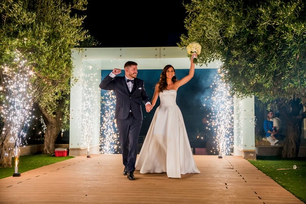 Summer Wedding With White Floral Arrangements In Nafplio