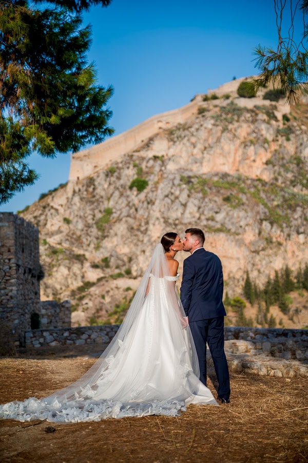 Summer Wedding With White Floral Arrangements In Nafplio