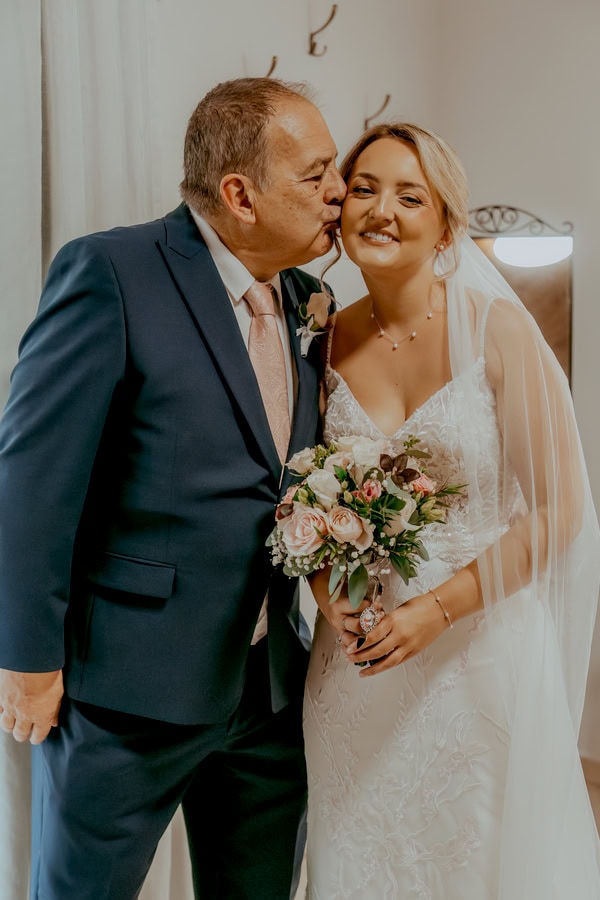 Destination Wedding At Vasilias Nikoklis Inn With Roses And Lisianthus