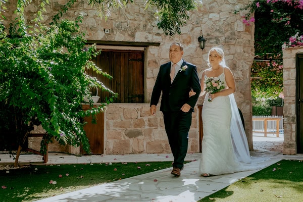 Destination Wedding At Vasilias Nikoklis Inn With Roses And Lisianthus