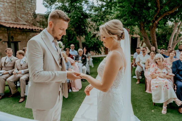 Destination Wedding At Vasilias Nikoklis Inn With Roses And Lisianthus