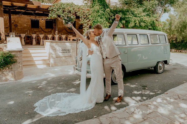 Destination Wedding At Vasilias Nikoklis Inn With Roses And Lisianthus