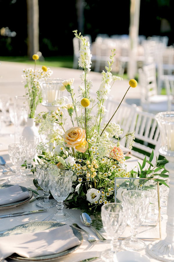 Beautiful Summer Wedding Athens Yellow Flowers Floral Arrangements
