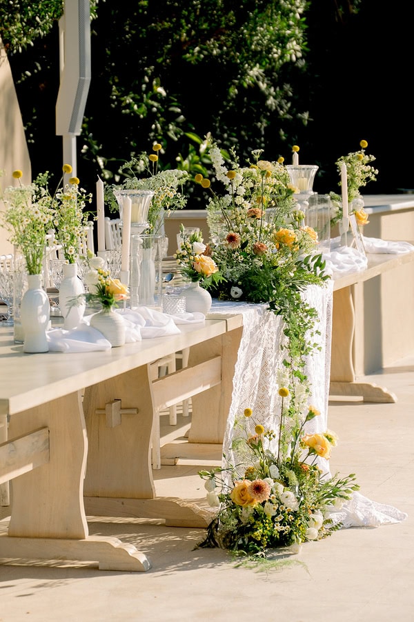 Beautiful Summer Wedding Athens Yellow Flowers Floral Arrangements