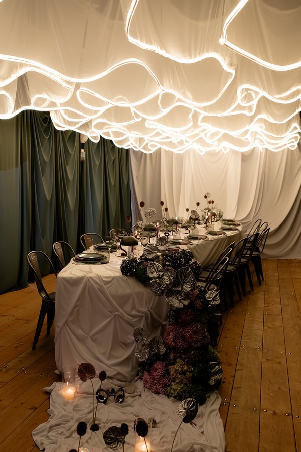 Modern Wedding Inspiration Silo And Sage Statement Florals Airy Draping