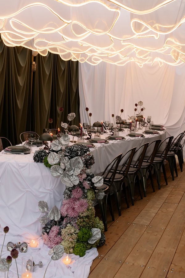 Modern Wedding Inspiration Silo And Sage Statement Florals Airy Draping