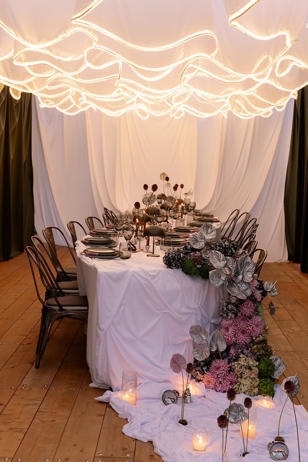 Modern Wedding Inspiration Silo And Sage Statement Florals Airy Draping