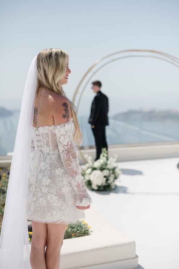 Romantic Summer Elopement Santorini Caldera Views
