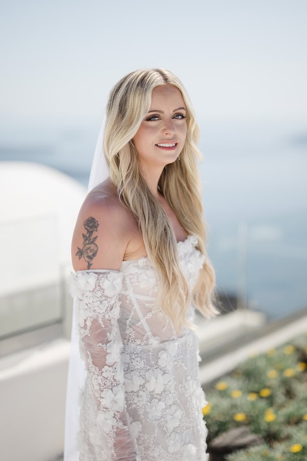 Romantic Summer Elopement Santorini Caldera Views