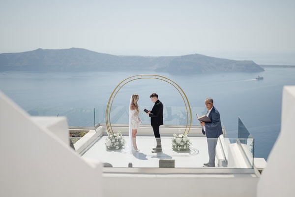 Romantic Summer Elopement Santorini Caldera Views