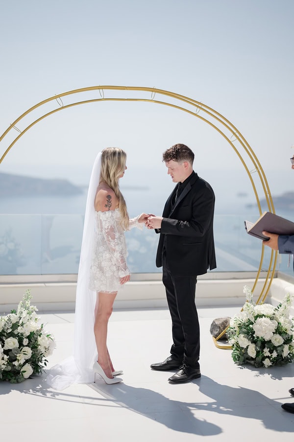 Romantic Summer Elopement Santorini Caldera Views