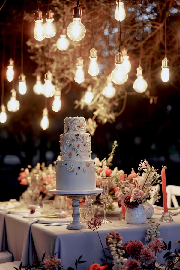 Romantic Styled Shoot Floral Arrangements Tiered Cake