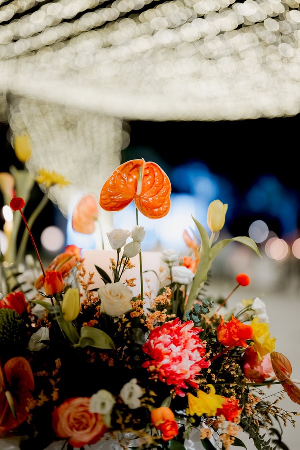 Beautiful Summer Wedding With Orange Anthuriums And Colorful Decor