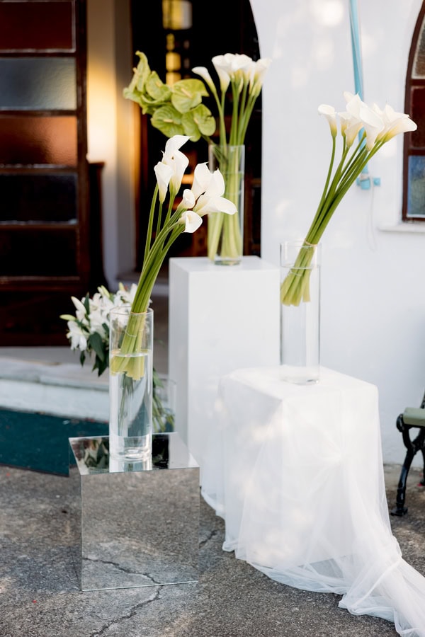 Modern Chic Skopelos Wedding White Calla Lily Florals