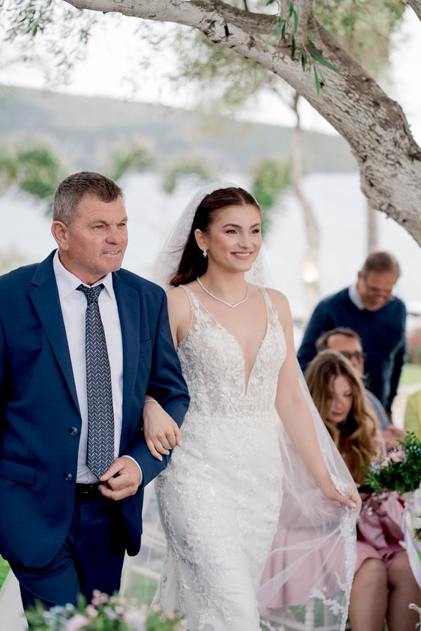 Romantic Spring Wedding Kalamata Pastel Flowers Sea View